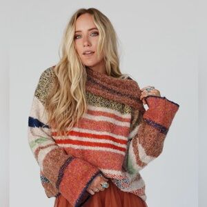 Easel boho oversized striped sweater turtleneck comfy cute L
